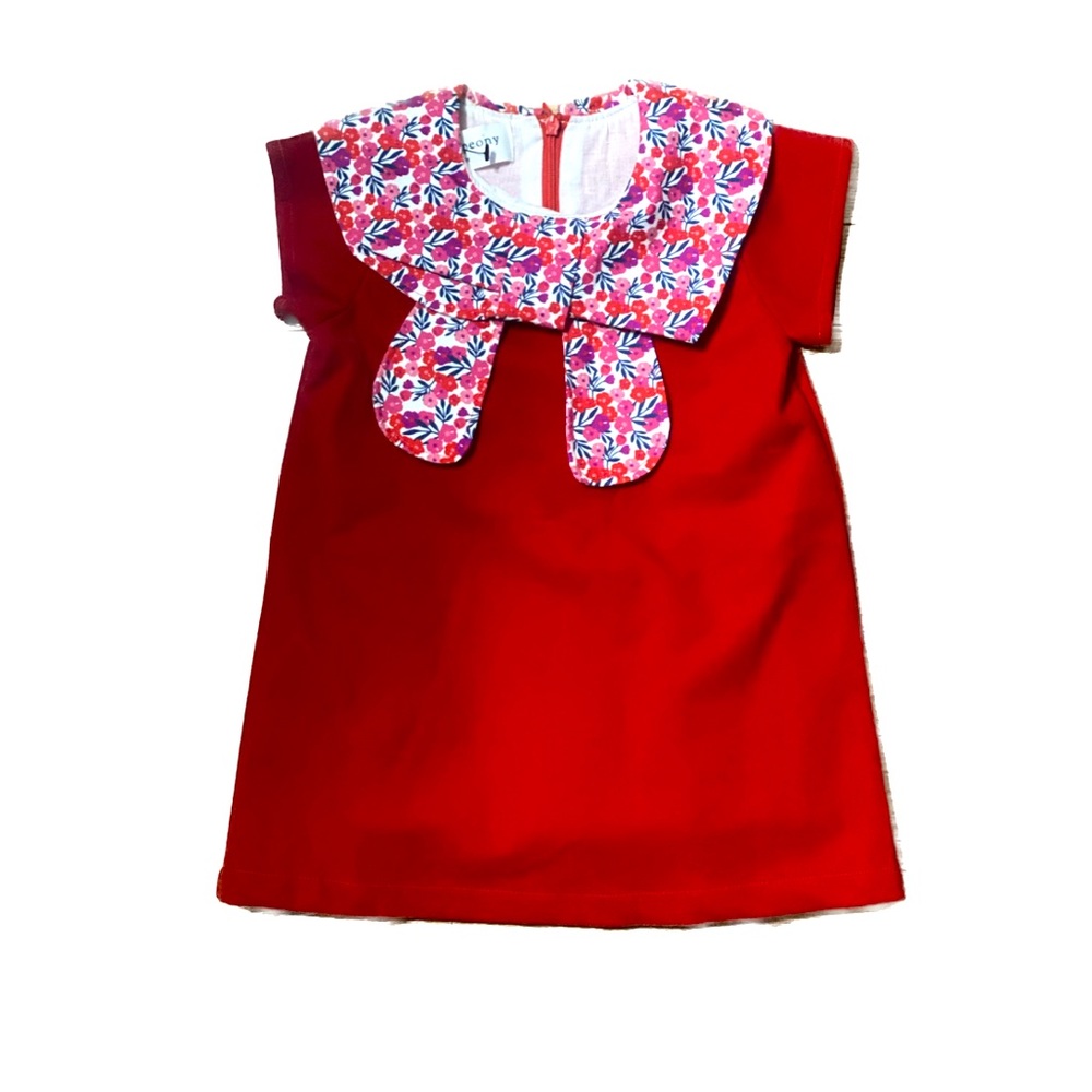 Red Floral-Collar Kids Dress